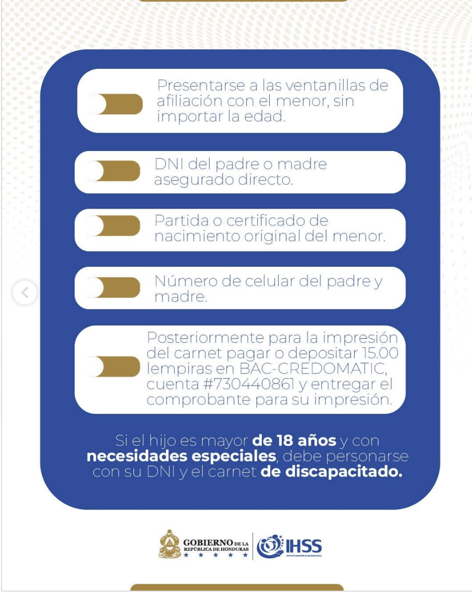 Requisitos para inscribir a tus hijos al IHSS.